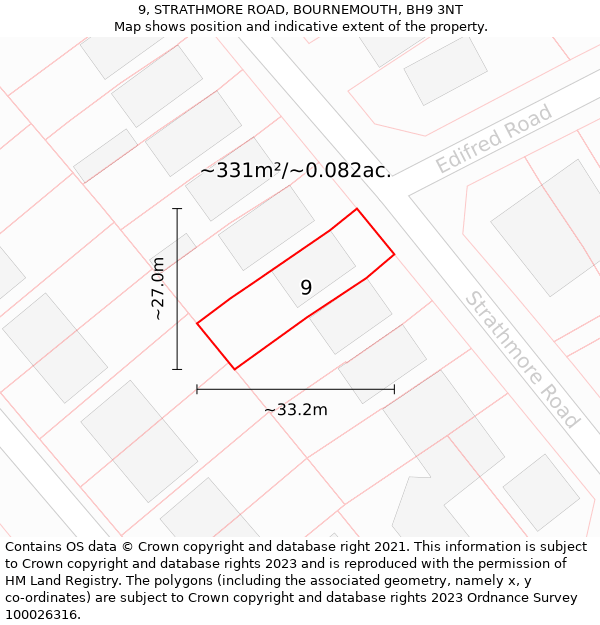 9, STRATHMORE ROAD, BOURNEMOUTH, BH9 3NT: Plot and title map