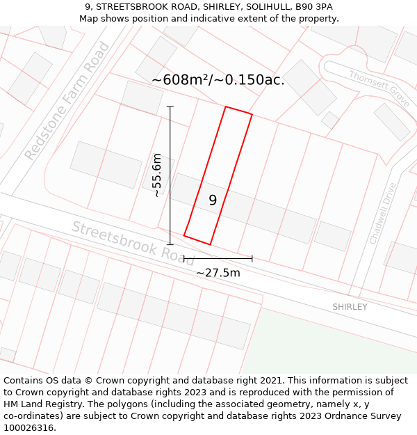 9, STREETSBROOK ROAD, SHIRLEY, SOLIHULL, B90 3PA: Plot and title map