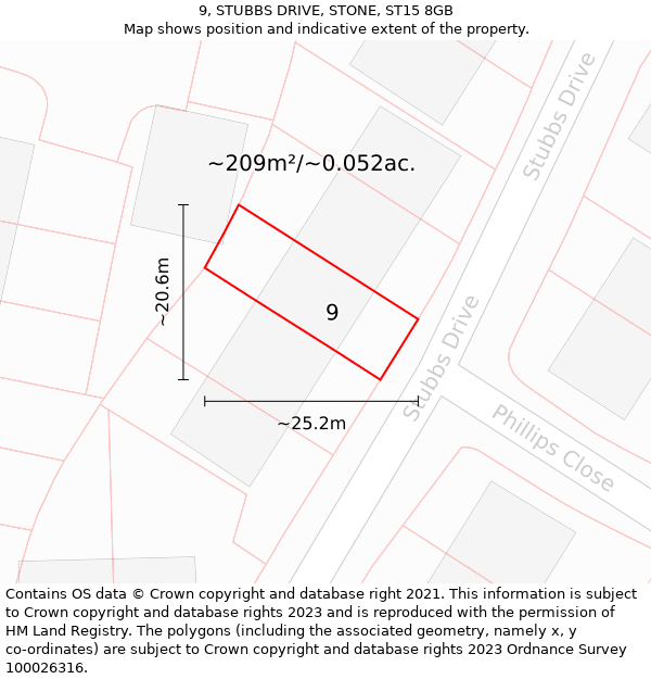 9, STUBBS DRIVE, STONE, ST15 8GB: Plot and title map