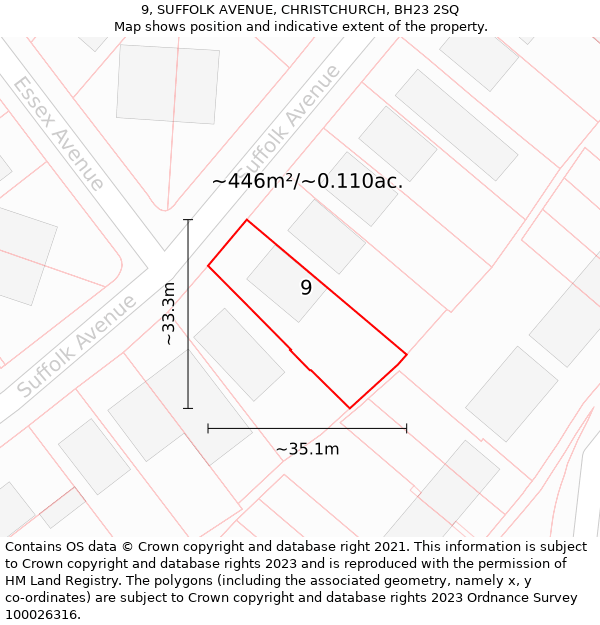 9, SUFFOLK AVENUE, CHRISTCHURCH, BH23 2SQ: Plot and title map