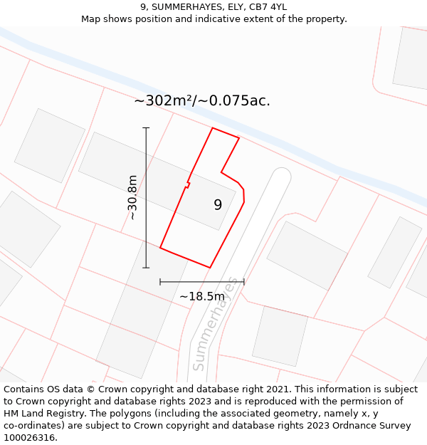 9, SUMMERHAYES, ELY, CB7 4YL: Plot and title map