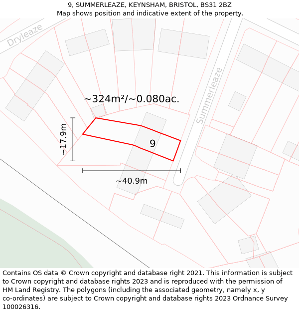 9, SUMMERLEAZE, KEYNSHAM, BRISTOL, BS31 2BZ: Plot and title map