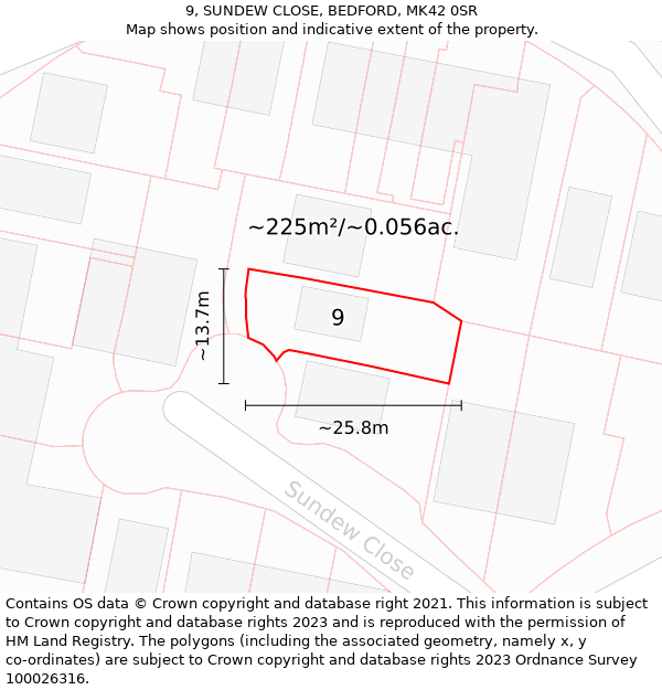 9, SUNDEW CLOSE, BEDFORD, MK42 0SR: Plot and title map