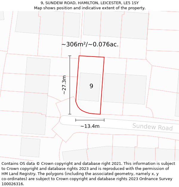 9, SUNDEW ROAD, HAMILTON, LEICESTER, LE5 1SY: Plot and title map