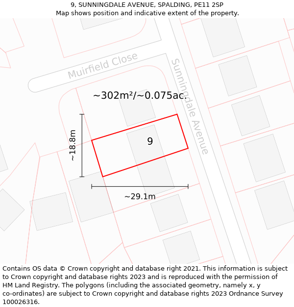 9, SUNNINGDALE AVENUE, SPALDING, PE11 2SP: Plot and title map