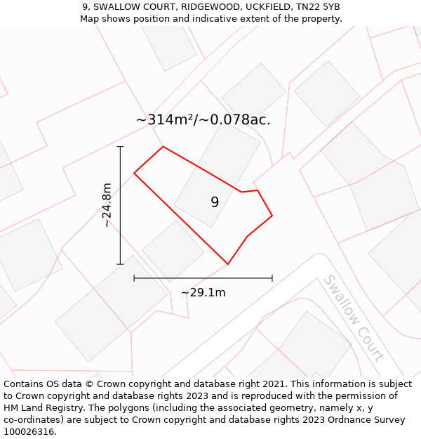 9, SWALLOW COURT, RIDGEWOOD, UCKFIELD, TN22 5YB: Plot and title map