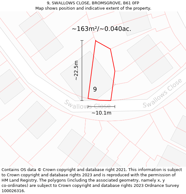 9, SWALLOWS CLOSE, BROMSGROVE, B61 0FP: Plot and title map