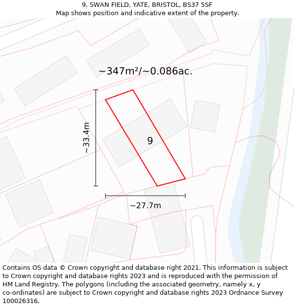 9, SWAN FIELD, YATE, BRISTOL, BS37 5SF: Plot and title map