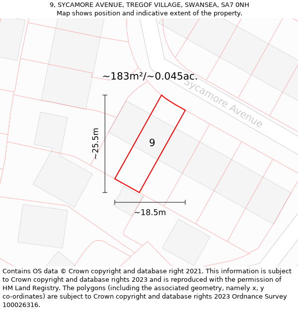 9, SYCAMORE AVENUE, TREGOF VILLAGE, SWANSEA, SA7 0NH: Plot and title map