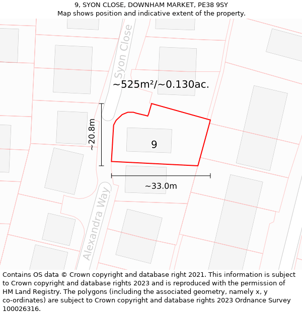 9, SYON CLOSE, DOWNHAM MARKET, PE38 9SY: Plot and title map