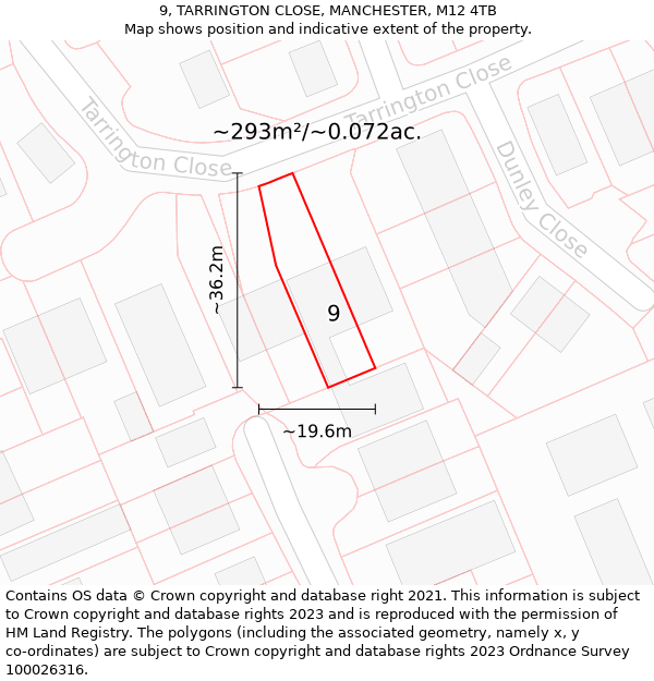 9, TARRINGTON CLOSE, MANCHESTER, M12 4TB: Plot and title map