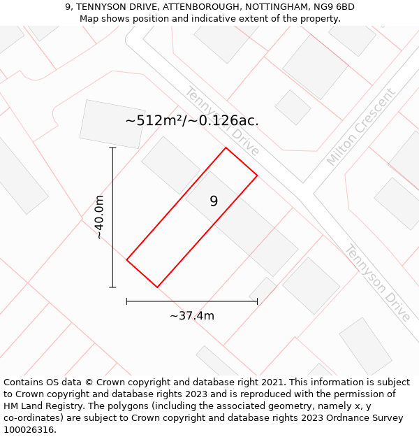 9, TENNYSON DRIVE, ATTENBOROUGH, NOTTINGHAM, NG9 6BD: Plot and title map