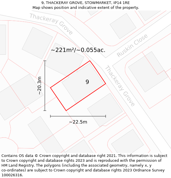 9, THACKERAY GROVE, STOWMARKET, IP14 1RE: Plot and title map