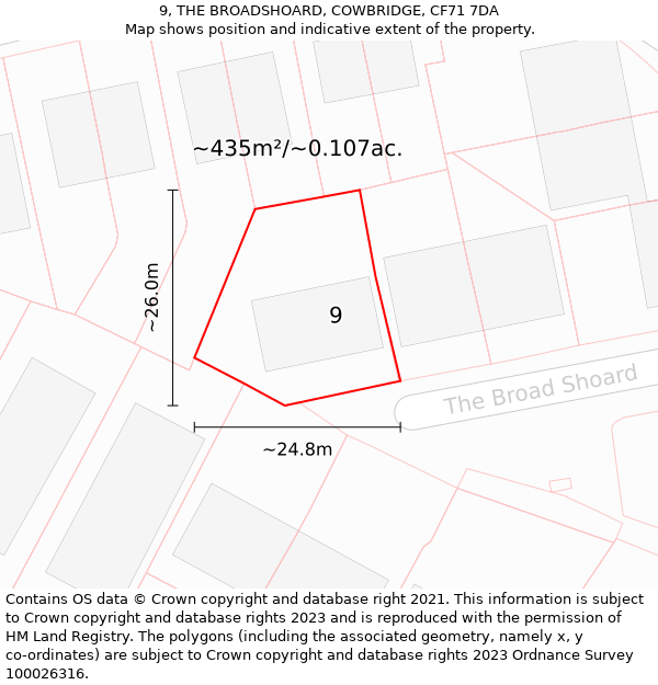 9, THE BROADSHOARD, COWBRIDGE, CF71 7DA: Plot and title map