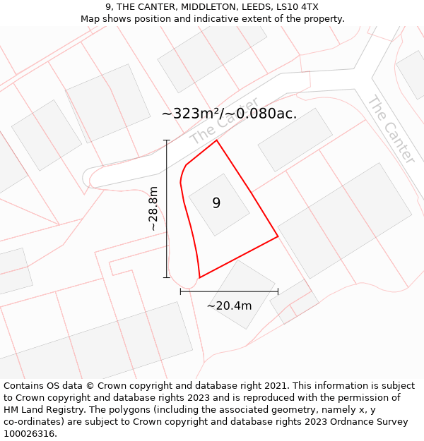 9, THE CANTER, MIDDLETON, LEEDS, LS10 4TX: Plot and title map