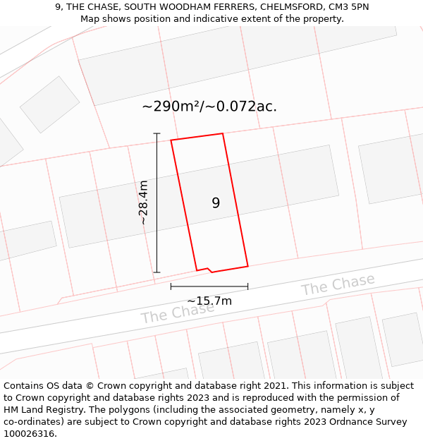 9, THE CHASE, SOUTH WOODHAM FERRERS, CHELMSFORD, CM3 5PN: Plot and title map