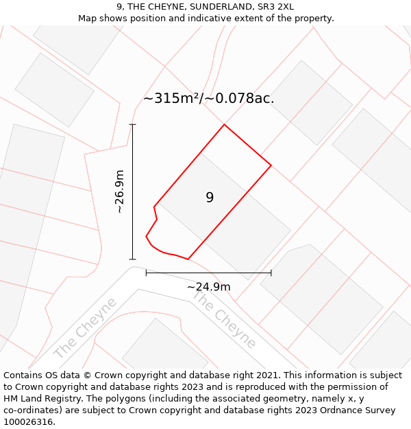 9, THE CHEYNE, SUNDERLAND, SR3 2XL: Plot and title map