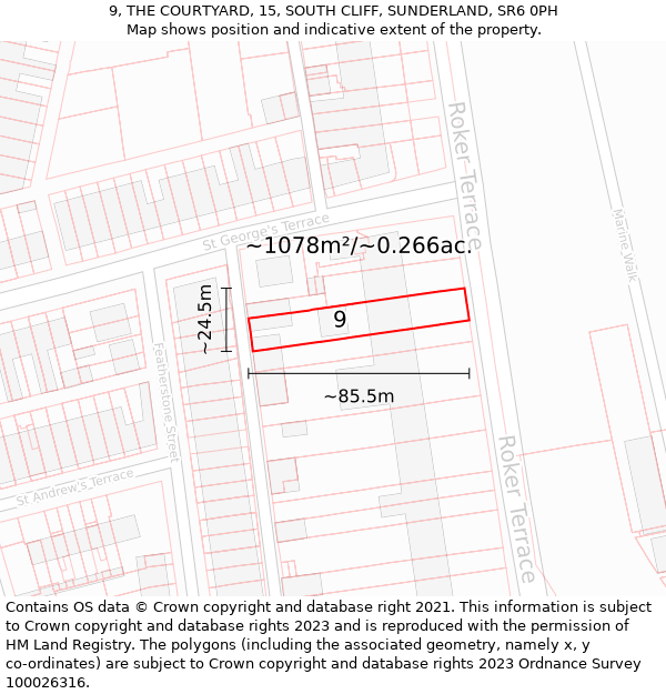 9, THE COURTYARD, 15, SOUTH CLIFF, SUNDERLAND, SR6 0PH: Plot and title map