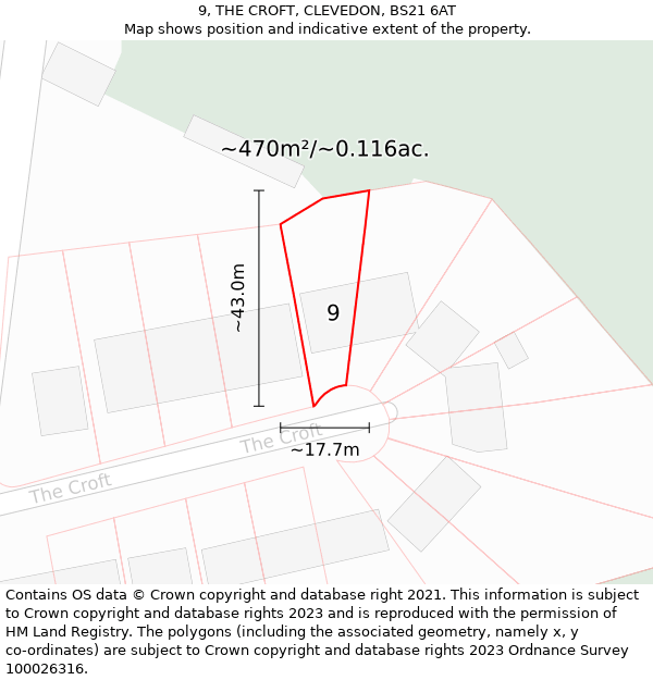 9, THE CROFT, CLEVEDON, BS21 6AT: Plot and title map
