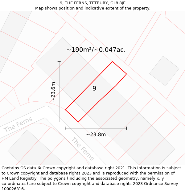 9, THE FERNS, TETBURY, GL8 8JE: Plot and title map