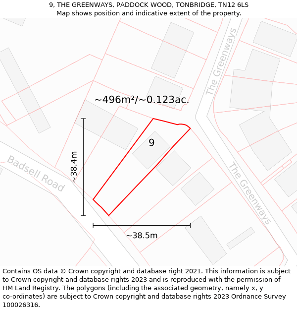 9, THE GREENWAYS, PADDOCK WOOD, TONBRIDGE, TN12 6LS: Plot and title map