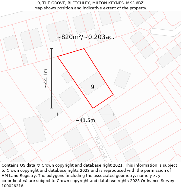 9, THE GROVE, BLETCHLEY, MILTON KEYNES, MK3 6BZ: Plot and title map