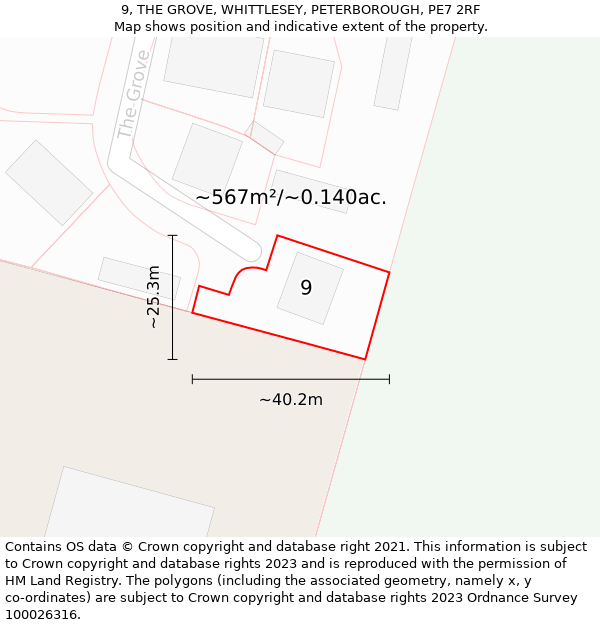 9, THE GROVE, WHITTLESEY, PETERBOROUGH, PE7 2RF: Plot and title map