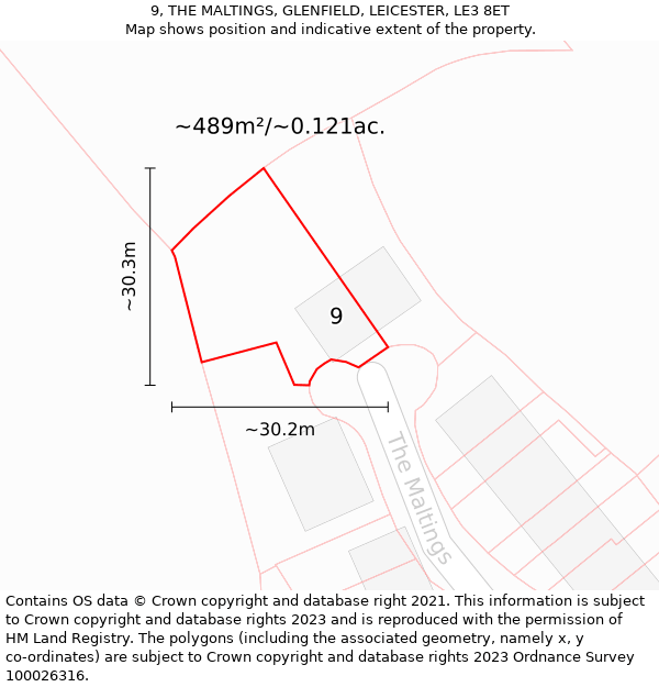 9, THE MALTINGS, GLENFIELD, LEICESTER, LE3 8ET: Plot and title map