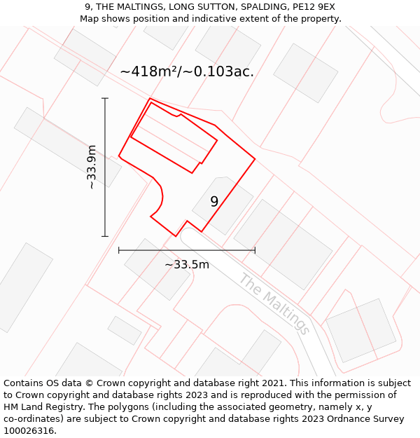 9, THE MALTINGS, LONG SUTTON, SPALDING, PE12 9EX: Plot and title map