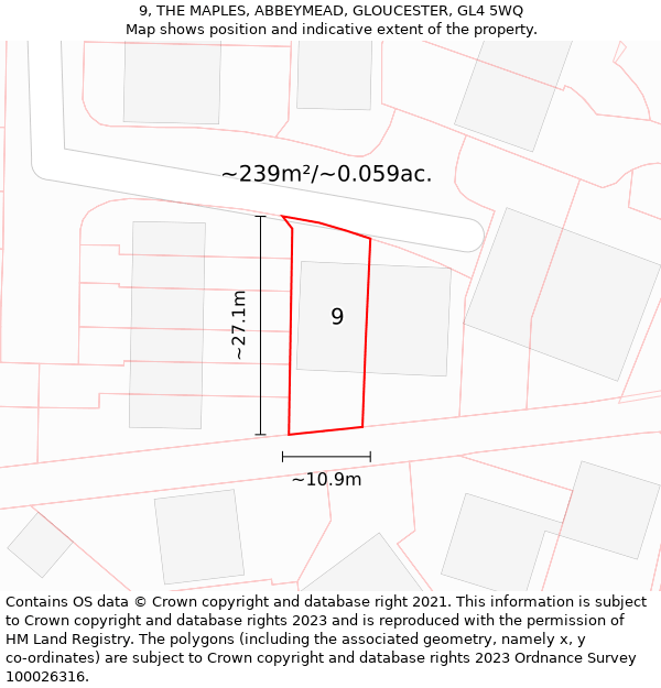 9, THE MAPLES, ABBEYMEAD, GLOUCESTER, GL4 5WQ: Plot and title map