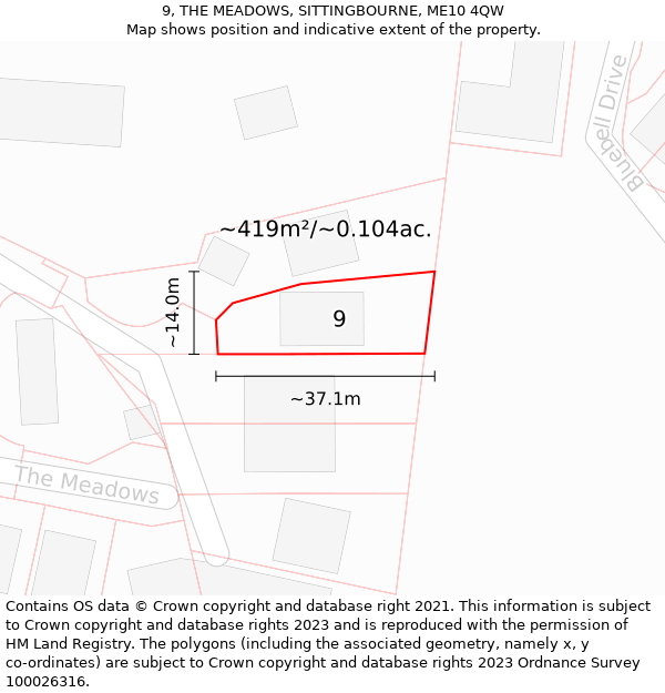 9, THE MEADOWS, SITTINGBOURNE, ME10 4QW: Plot and title map