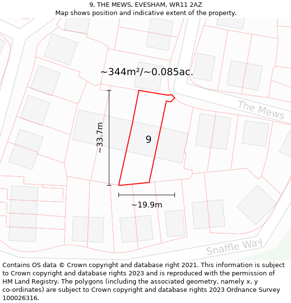 9, THE MEWS, EVESHAM, WR11 2AZ: Plot and title map