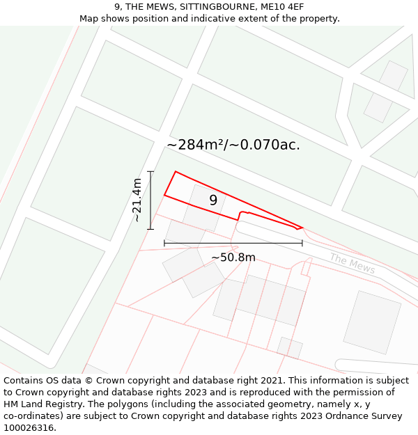 9, THE MEWS, SITTINGBOURNE, ME10 4EF: Plot and title map