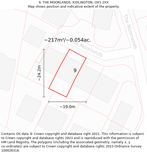 9, THE MOORLANDS, KIDLINGTON, OX5 2XX: Plot and title map