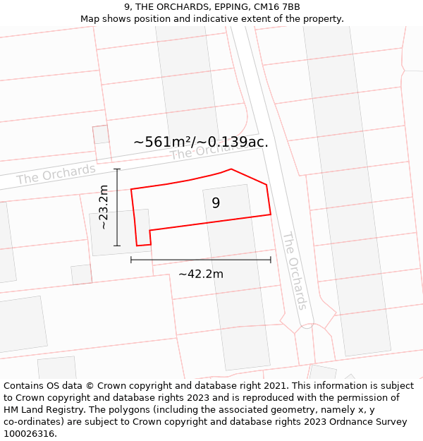 9, THE ORCHARDS, EPPING, CM16 7BB: Plot and title map