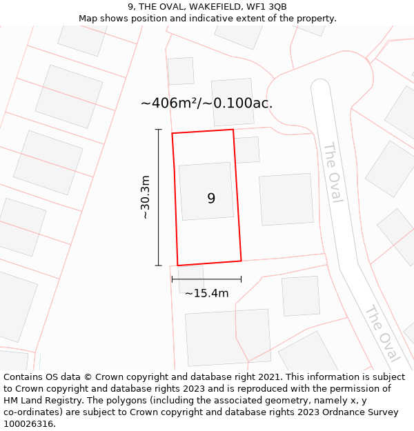 9, THE OVAL, WAKEFIELD, WF1 3QB: Plot and title map