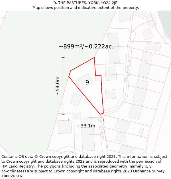 9, THE PASTURES, YORK, YO24 2JE: Plot and title map