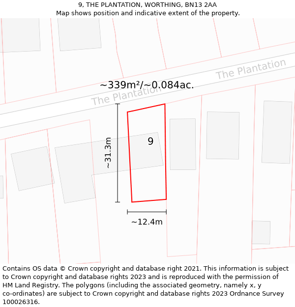 9, THE PLANTATION, WORTHING, BN13 2AA: Plot and title map