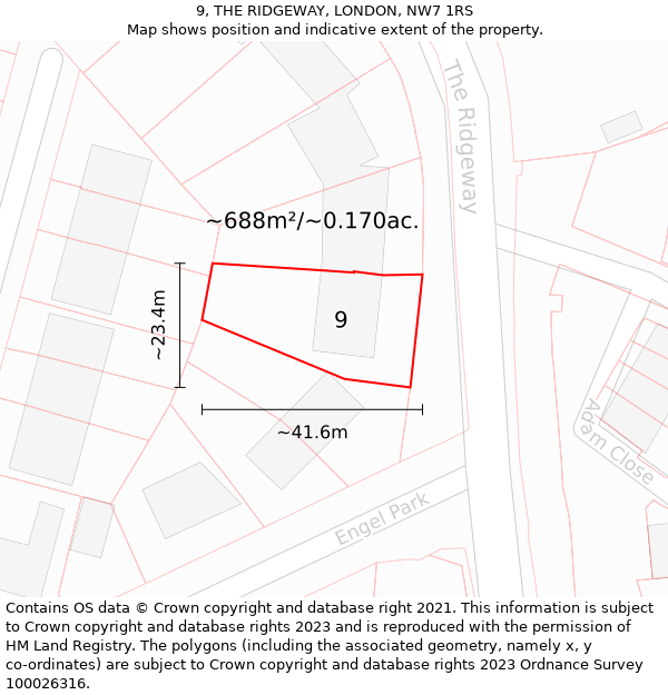 9, THE RIDGEWAY, LONDON, NW7 1RS: Plot and title map