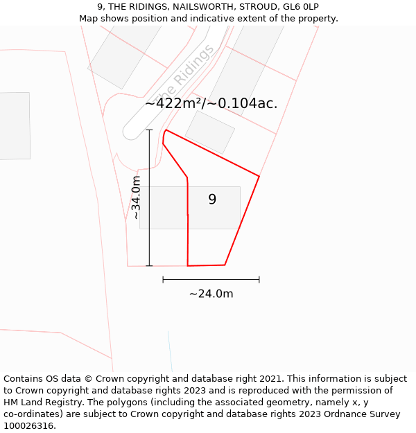 9, THE RIDINGS, NAILSWORTH, STROUD, GL6 0LP: Plot and title map