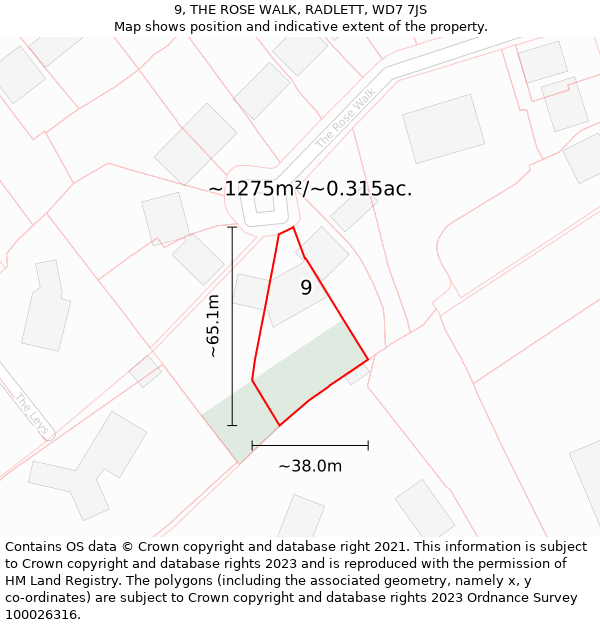 9, THE ROSE WALK, RADLETT, WD7 7JS: Plot and title map