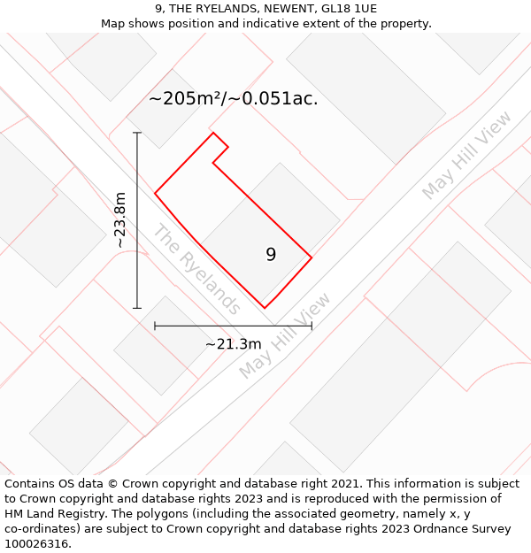 9, THE RYELANDS, NEWENT, GL18 1UE: Plot and title map