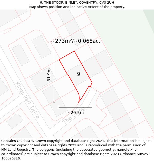 9, THE STOOP, BINLEY, COVENTRY, CV3 2UH: Plot and title map