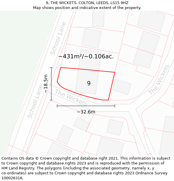 9, THE WICKETS, COLTON, LEEDS, LS15 9HZ: Plot and title map