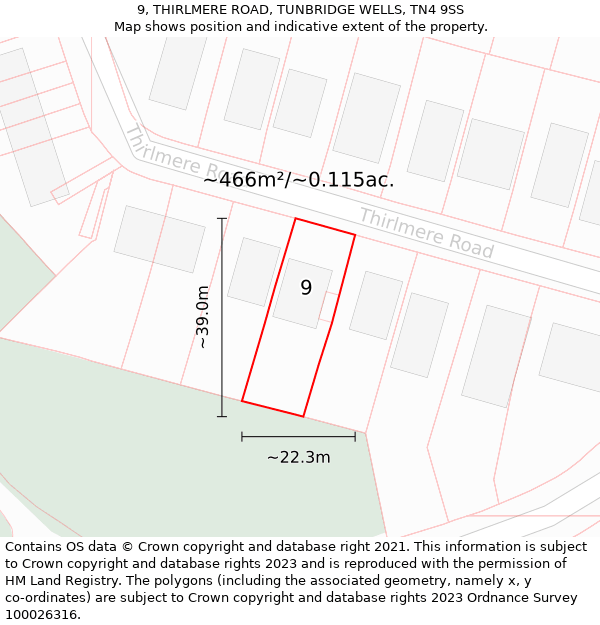 9, THIRLMERE ROAD, TUNBRIDGE WELLS, TN4 9SS: Plot and title map