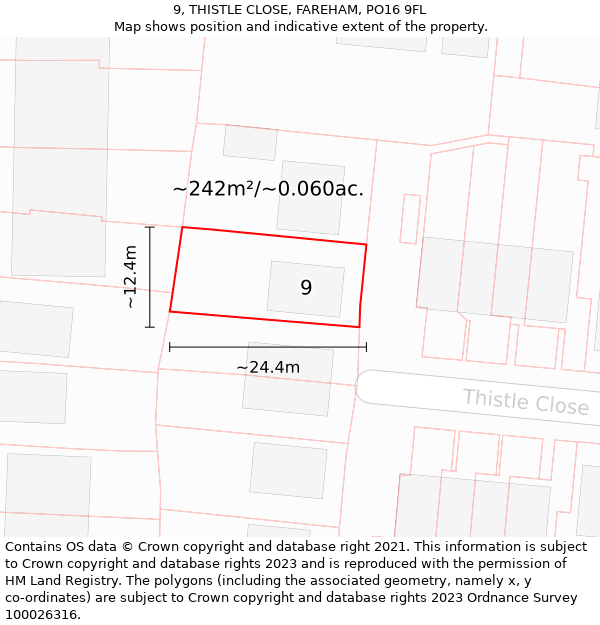 9, THISTLE CLOSE, FAREHAM, PO16 9FL: Plot and title map