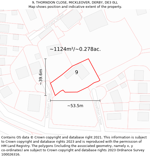 9, THORNDON CLOSE, MICKLEOVER, DERBY, DE3 0LL: Plot and title map