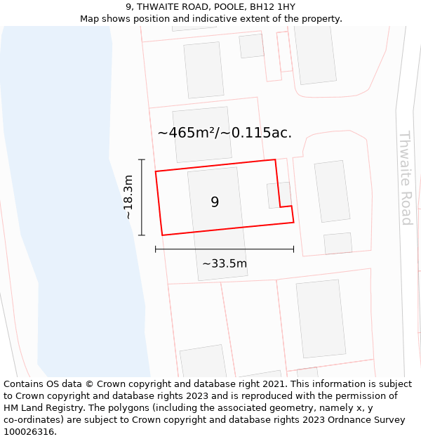 9, THWAITE ROAD, POOLE, BH12 1HY: Plot and title map