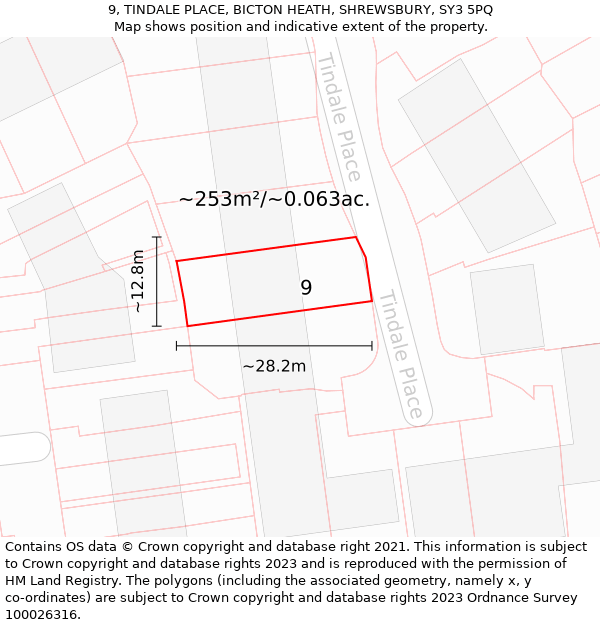 9, TINDALE PLACE, BICTON HEATH, SHREWSBURY, SY3 5PQ: Plot and title map
