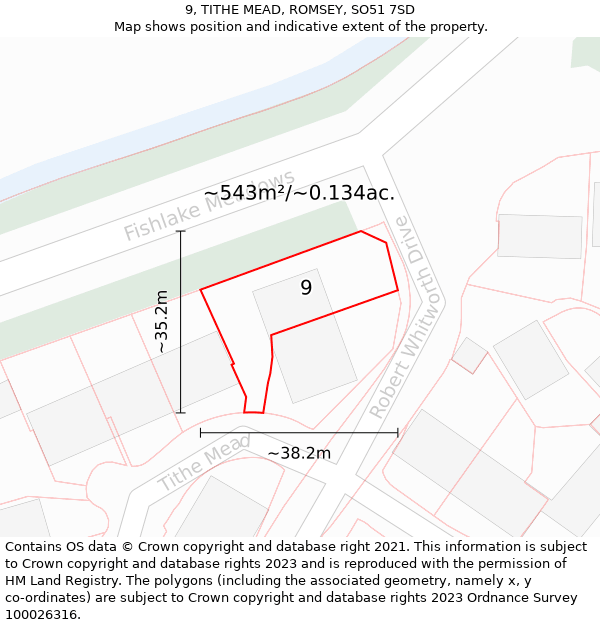 9, TITHE MEAD, ROMSEY, SO51 7SD: Plot and title map